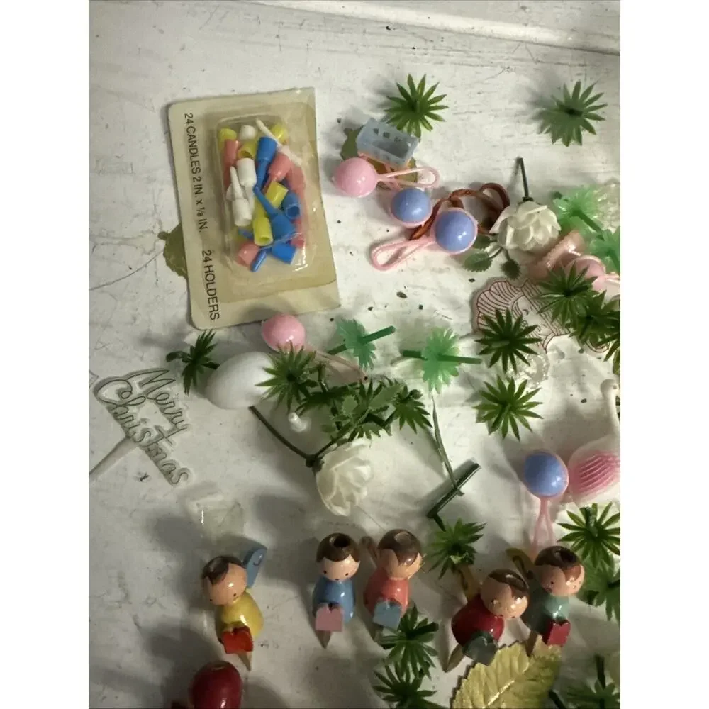 Vintage HUGE BUNDLE Wooden Kokeshi Doll Cake Candle holders Angels Nutcrackers +
